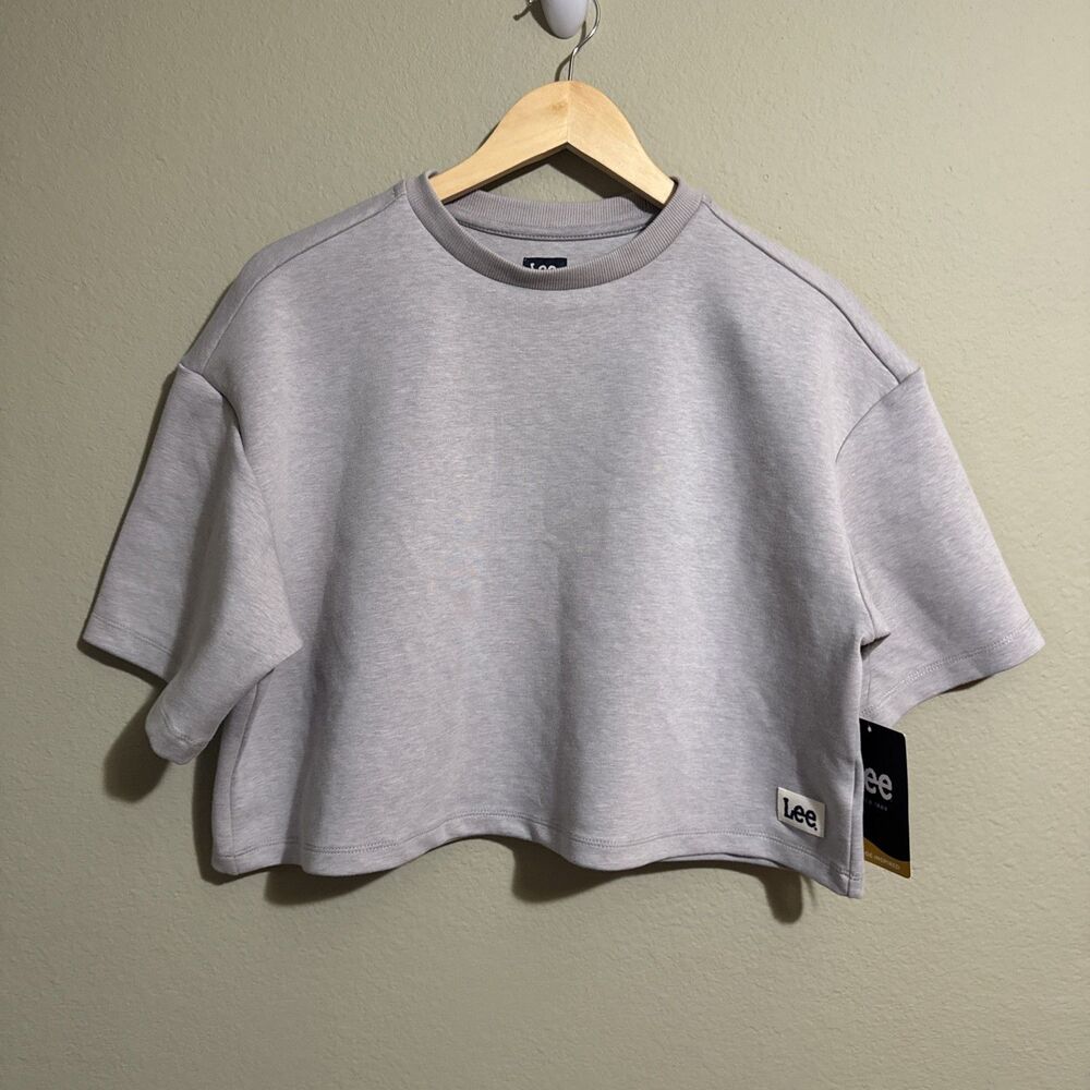 LEE SOFT LIGHTWEIGHT CROPPED OVERSIZED BOXY SWEATSHIRT TOP Logo SZ XS Gray